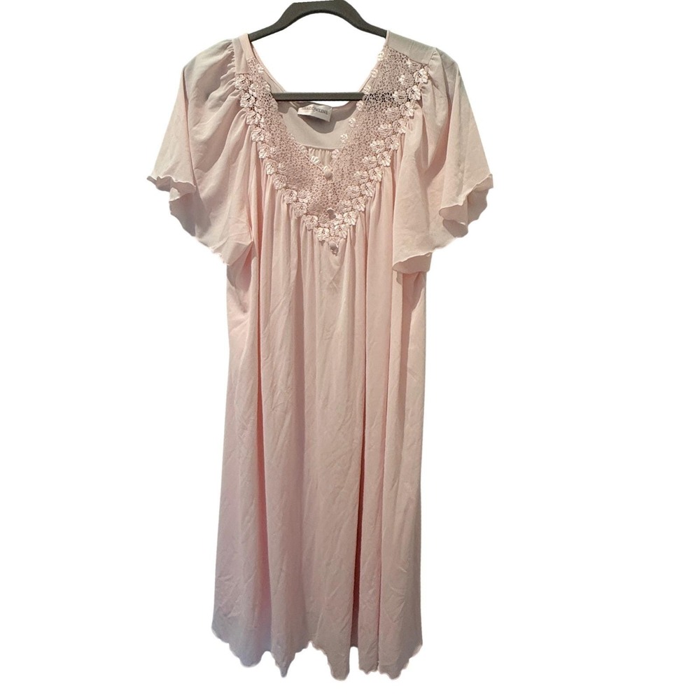 Vintage Shadowline Pink Lace Flutter Sleeve Nylon Nightgown